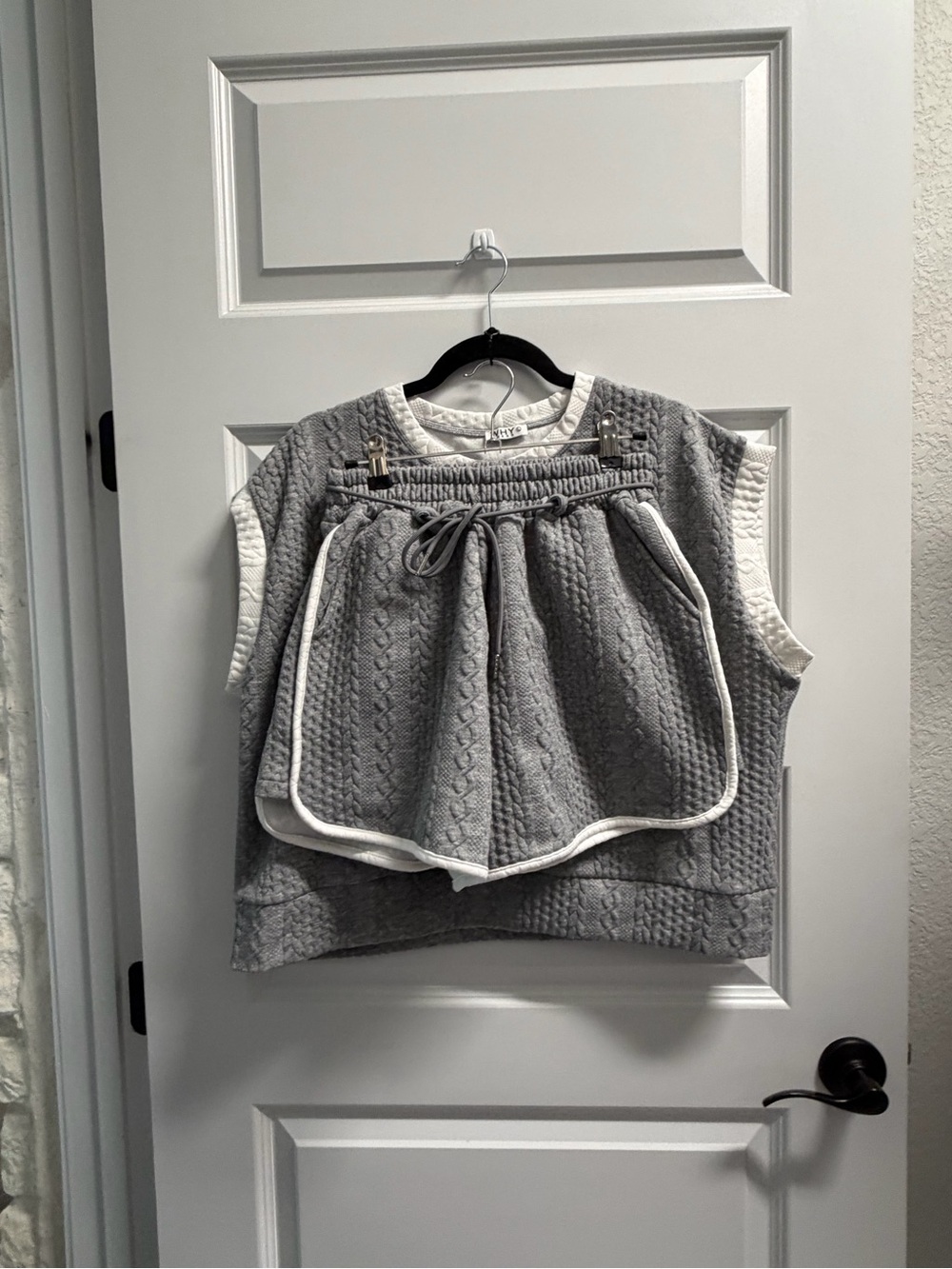 WHY Quilted Gray Crewneck Short Set